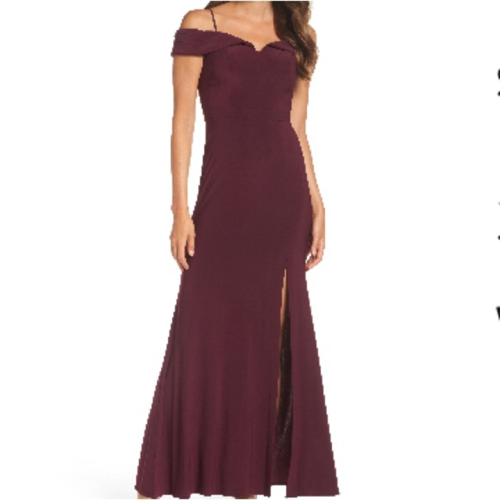 Morgan & Co. Cold Shoulder Trumpet Gown - Wine